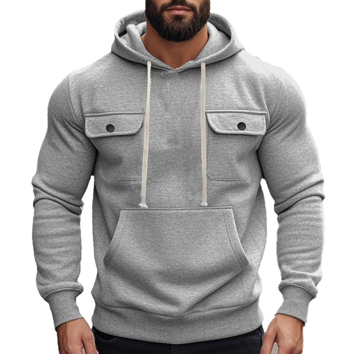 Men's sporty hoodie with patch flap pockets, kangaroo pocket, and narrow hem Mune Fashion