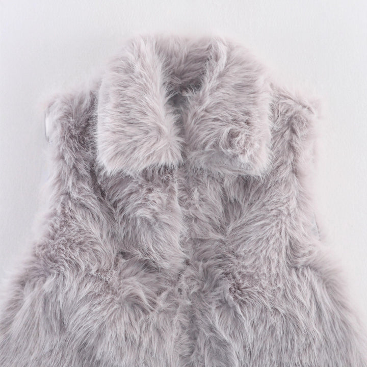 Women's Sleeveless Faux Fur Vest with Stand-Up Collar and Fluffy Texture Mune Fashion