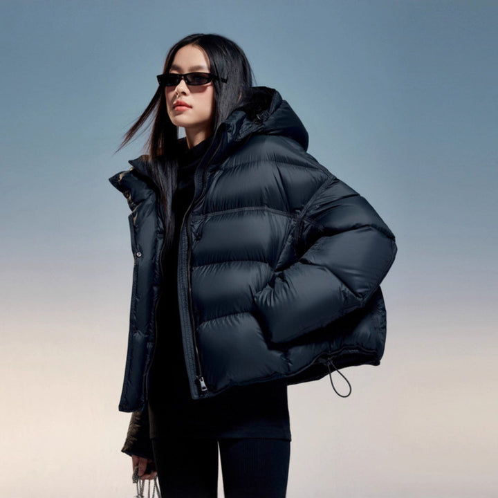 Women Short Cut Padded Jacket with Hood and High Insulation Mune Fashion