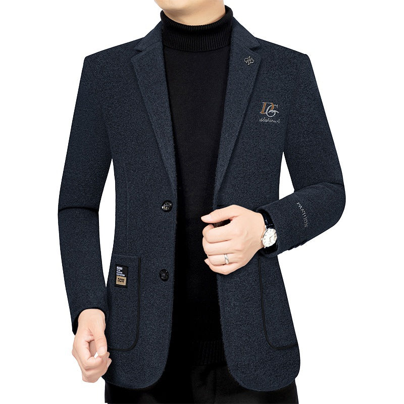 Men's Boucle Blazer with Contrasting Satin Lining and Chest Embroidery Mune Fashion