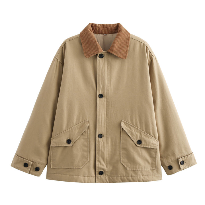 Women's oversized utility jacket with cord collar, patch pockets and button closure Mune Fashion