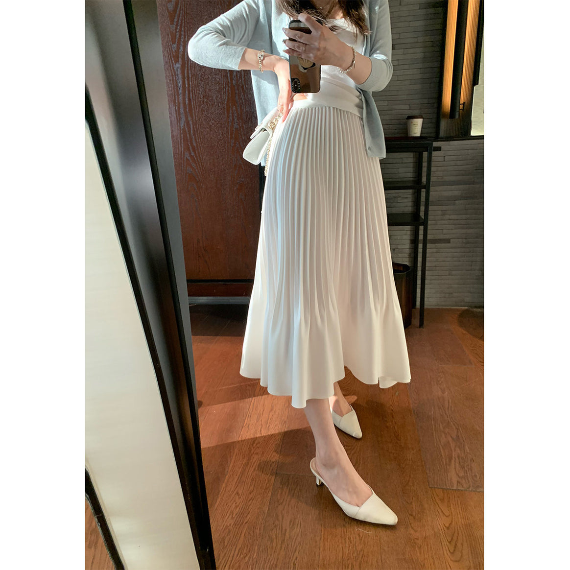Ladies Pleated Midi Skirt Mune Fashion