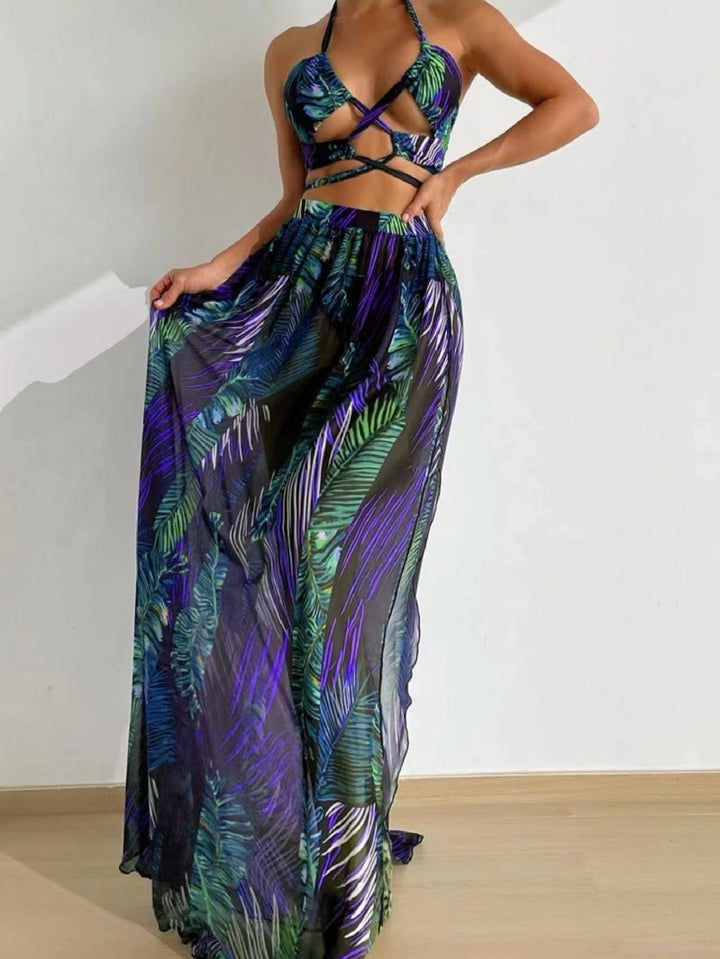 Women Two-Piece Beach Outfit with Floral Design and Refined Cut-Outs Mune Fashion