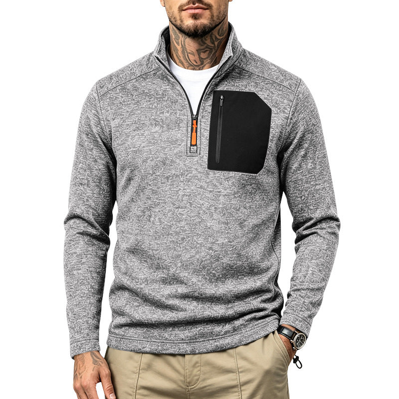 Men's Textured Quarter-Zip Sweater with Half-Zip and Chest Zip Pocket Mune Fashion