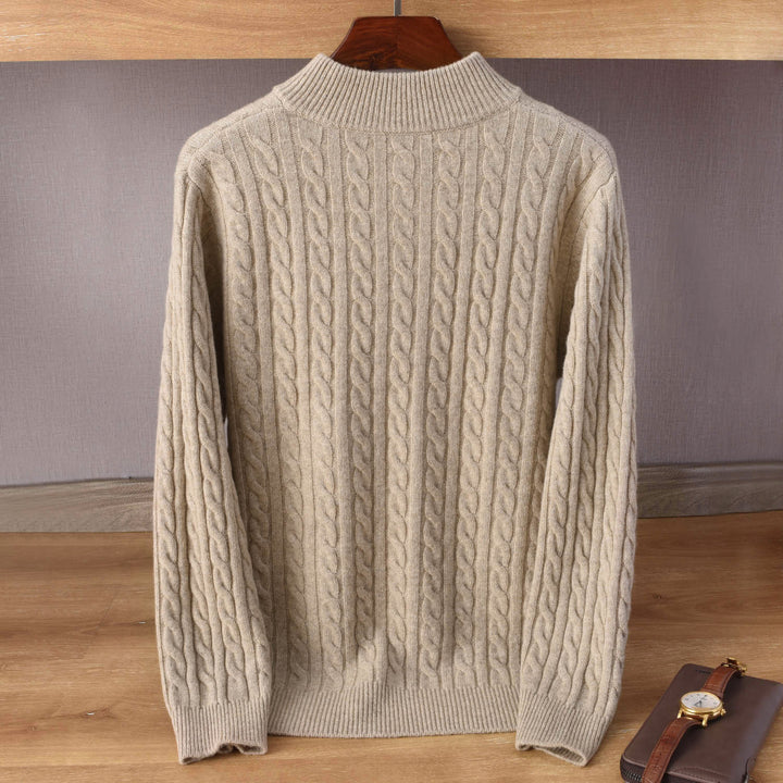 Men's cable knit half-zip pullover made of soft wool blend with stand-up collar Mune Fashion