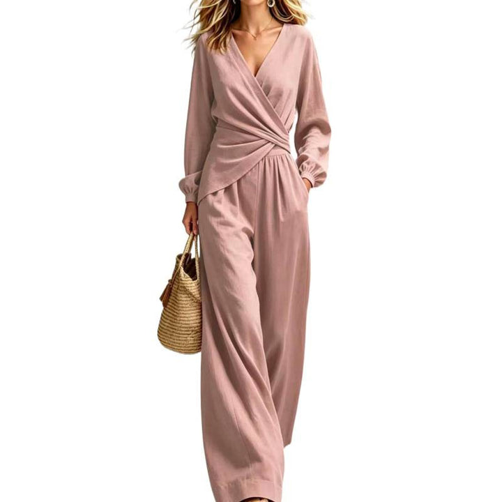 Women's Wrap Jumpsuit with Wide Leg and V-Neck Mune Fashion