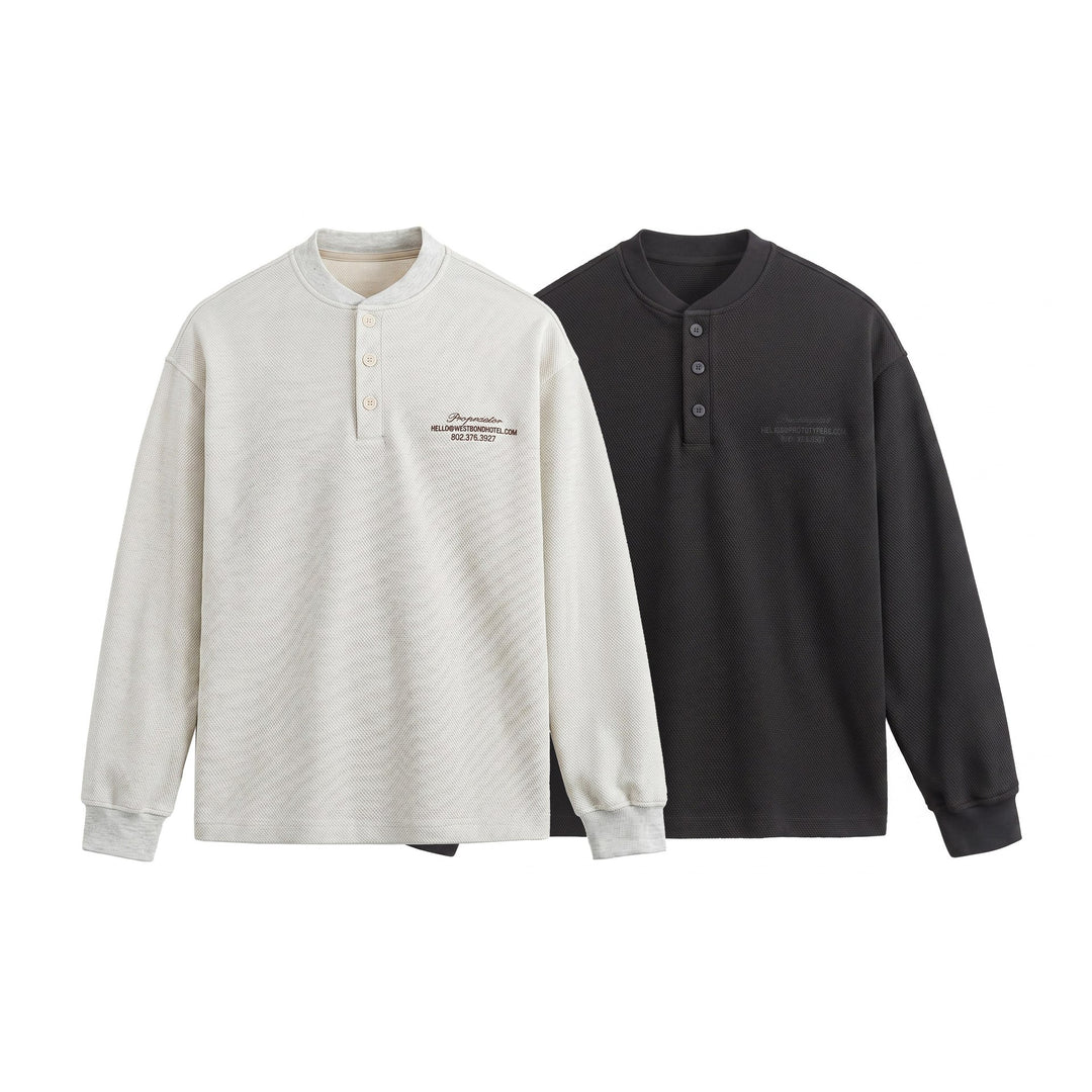 Unisex Structured Henley Sweater with Button Placket and Ribbed Stand Collar Mune Fashion