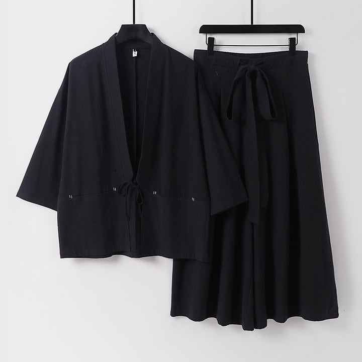 Women's Two-Piece Kimono Set with Short Jacket and Flowing Midi Skirt Mune Fashion