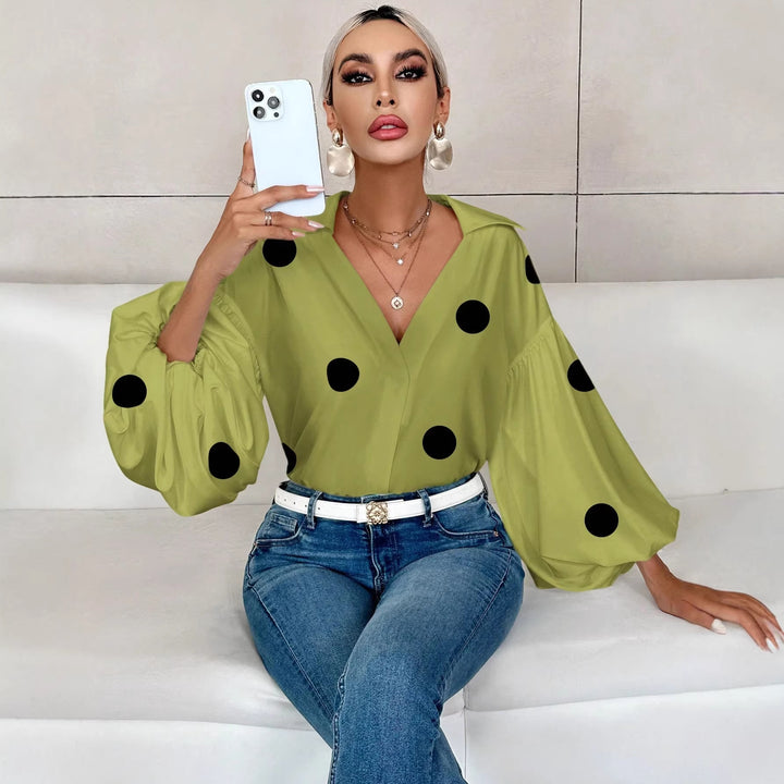Women’s oversized blouse with voluminous puff sleeves and polka dot pattern Mune Fashion