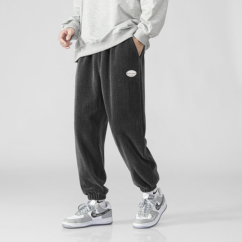Men's Soft Corduroy Jogging Pants in Relaxed Fit with Elastic Waistband and Cuff Mune Fashion