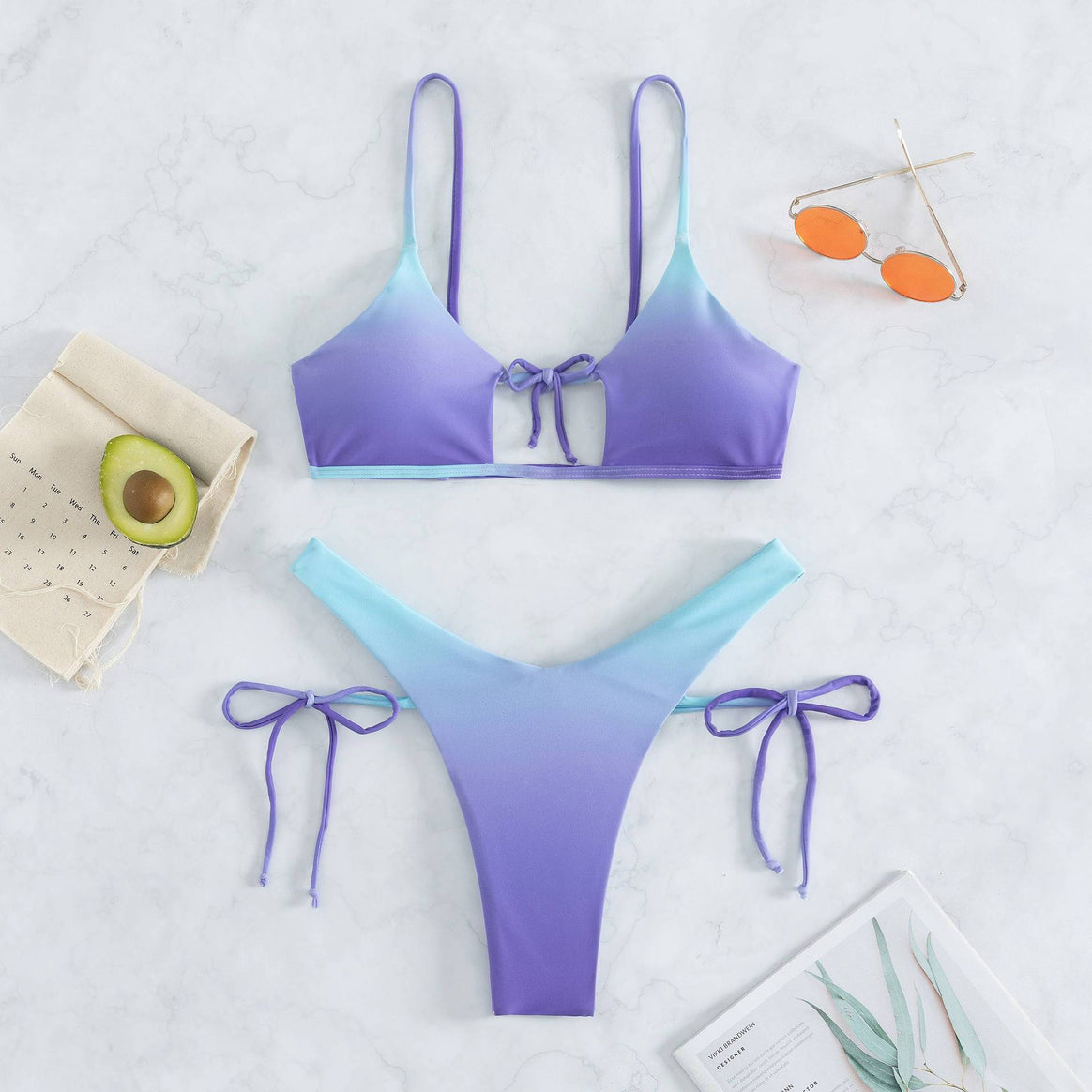 Women's triangle bikini with adjustable knot design and elegant gradient Mune Fashion