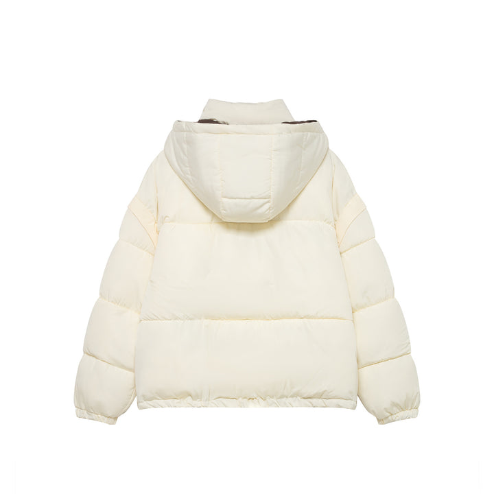 Women's Short Oversized Quilted Jacket with High Collar and Detachable Hood Drune