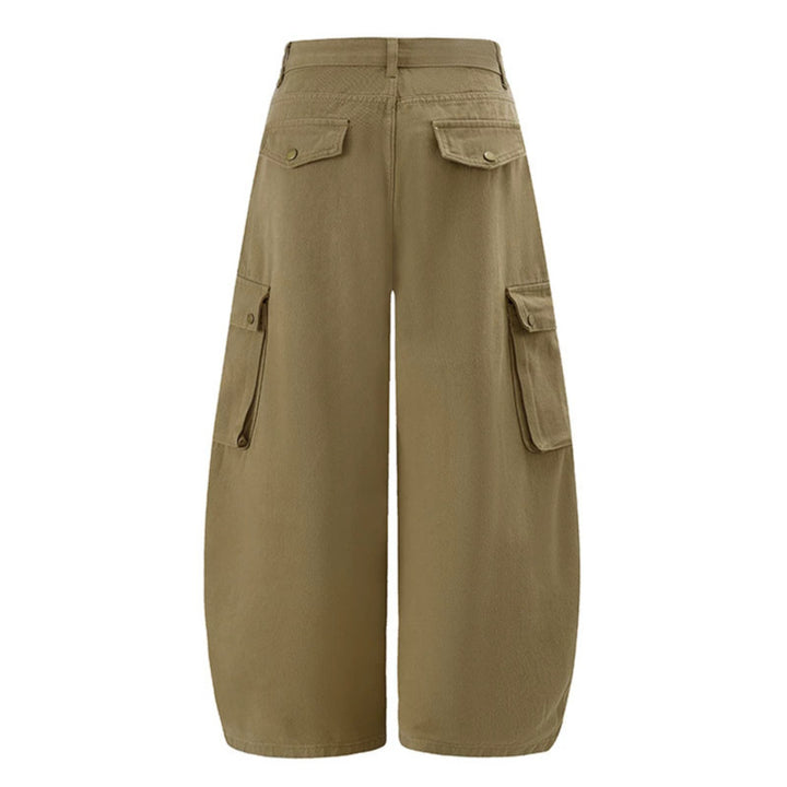 Women's Wide Cargo Palazzo Pants with High Waist, Balloon Hem, and Multiple Flap Pockets