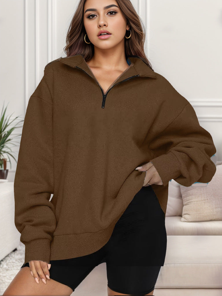 Women's oversized sweatshirt with half-zip and stand-up collar Mune Fashion