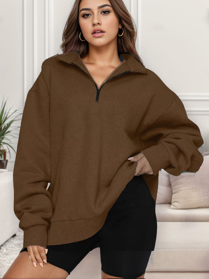Women's oversized sweatshirt with half-zip and stand-up collar Mune Fashion