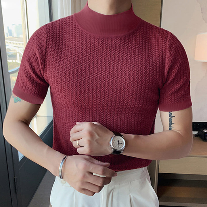 Men's short sleeve fine knit shirt with stand-up collar Mune Fashion
