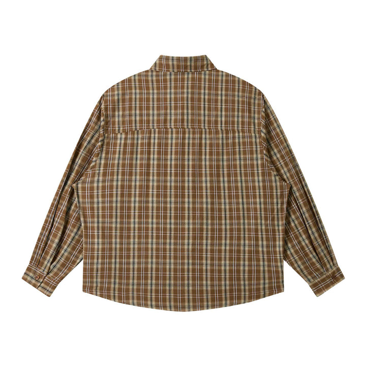 Men's Loose Check Work Shirt made of Cotton Blend with Patch Chest Pocket Mune Fashion