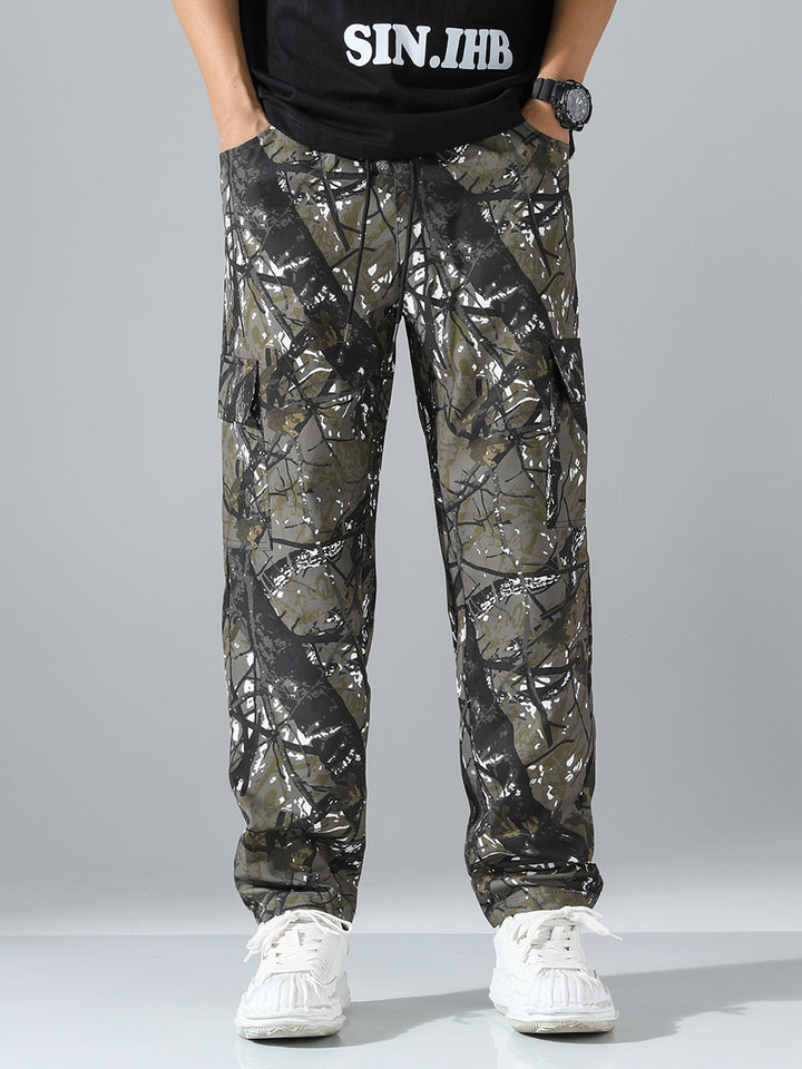 Men's patterned cargo jogging pants with drawstring waistband, cargo pockets & elastic ankle cuffs Mune Fashion