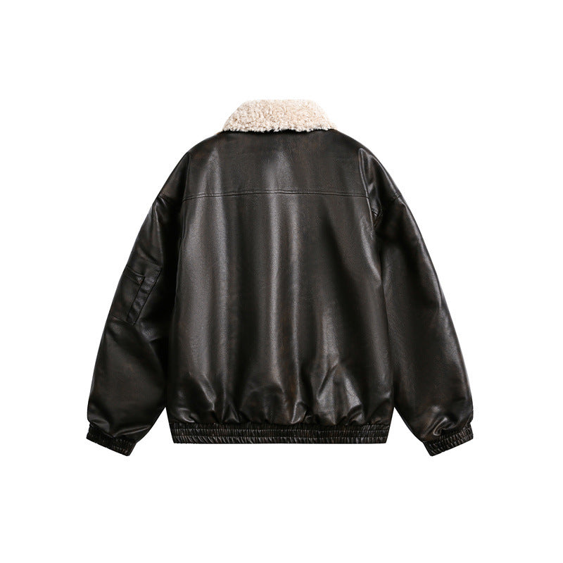 Men's aviator-inspired faux leather bomber jacket with teddy collar and sleeve utility pocket Mune Fashion