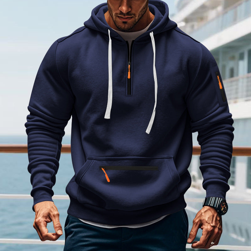 Men's nan technical half-zip hoodie with kangaroo pocket, sleeve pocket and zipper details Mune Fashion