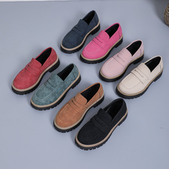 Women Chunky Loafer with thick profile sole and faux suede upper material Mune Fashion