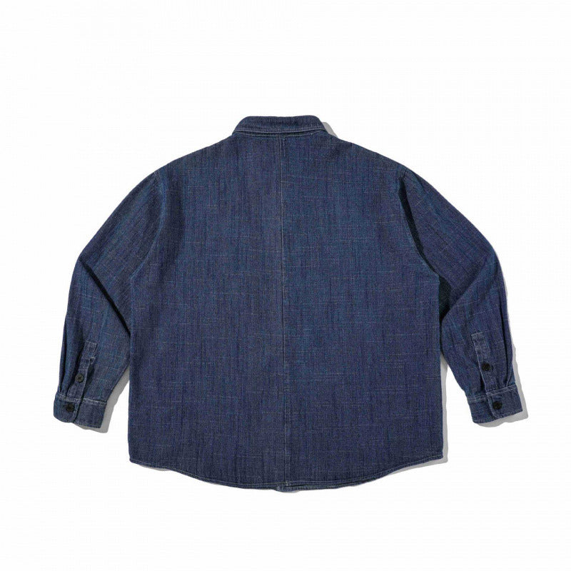 Unisex Boxy Denim Overshirt in Worker Look with Patch Pockets and Rounded Hem Mune Fashion