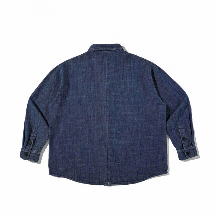 Unisex Boxy Denim Overshirt in Worker Look with Patch Pockets and Rounded Hem Mune Fashion