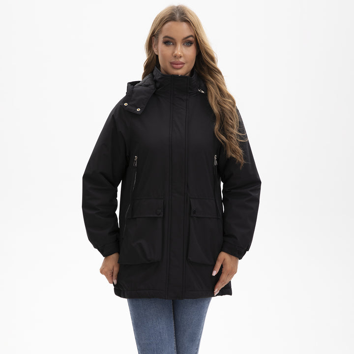 Women's lightweight hooded parka with concealed two-way zipper and patch pockets Mune Fashion