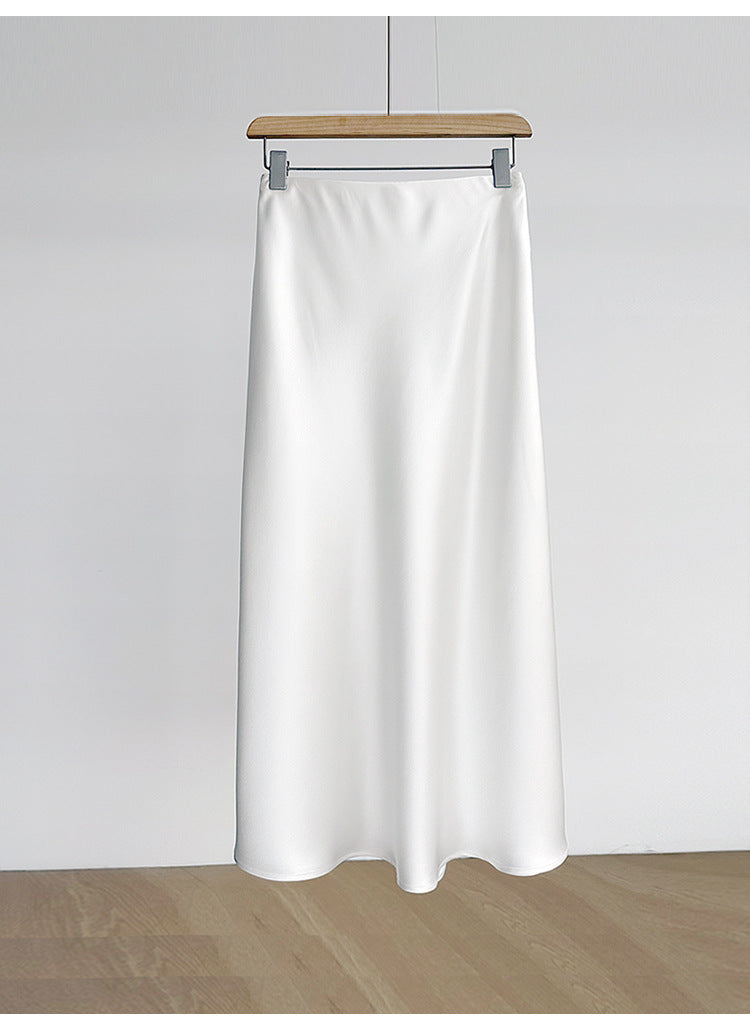 Women's Elegant High-Waisted Satin Midi Skirt Mune Fashion