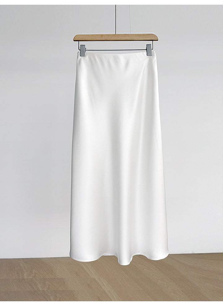 Women's Elegant High-Waisted Satin Midi Skirt Mune Fashion