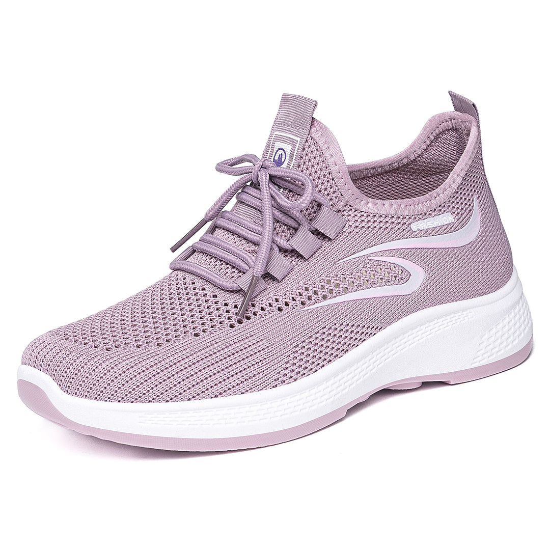 Women's breathable knitted casual sneaker with elastic lacing and shock-absorbing wedge sole Mune Fashion