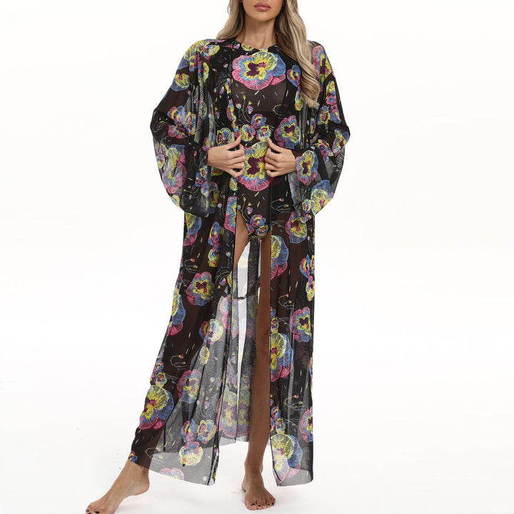Women's Transparent Beach Kimono with Floral Patterns Mune Fashion