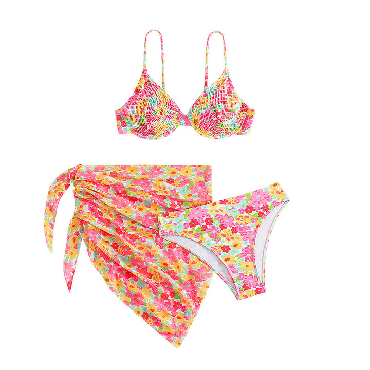 Women Push-Up Bikini Set with Floral Wrap Skirt Mune Fashion