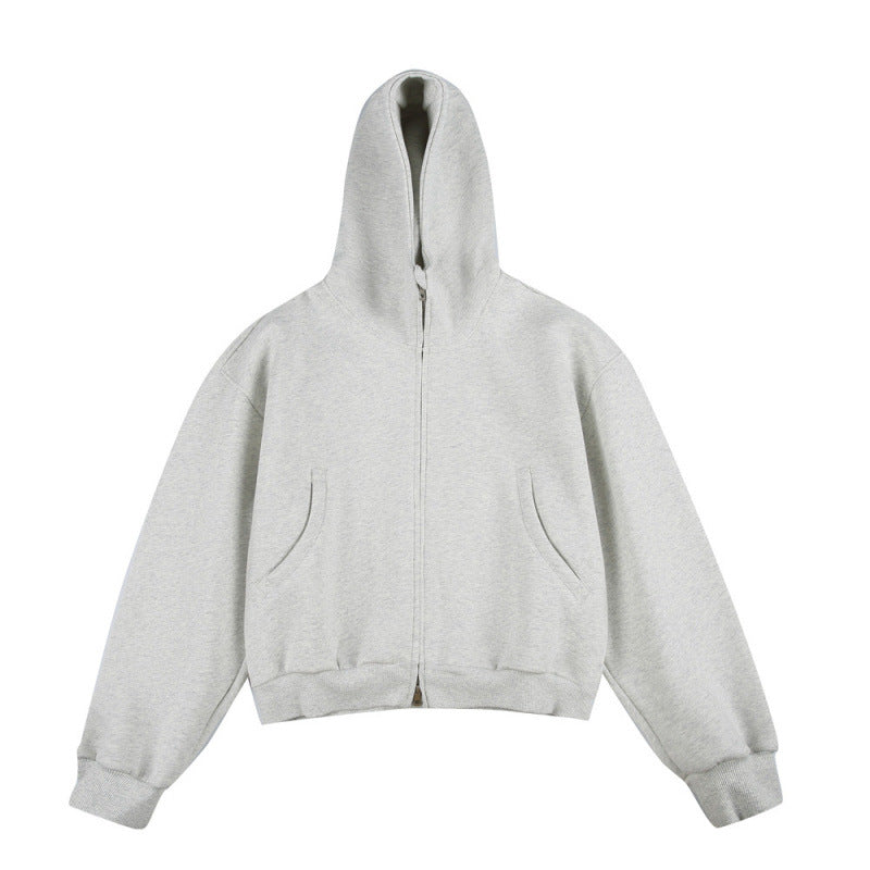 [Unisex] Short Boxy Hoodie with Continuous Zipper and Inserted Side Pockets Mune Fashion