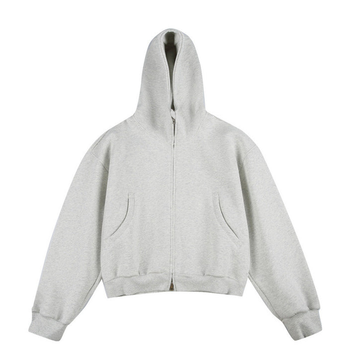 [Unisex] Short Boxy Hoodie with Continuous Zipper and Inserted Side Pockets Mune Fashion