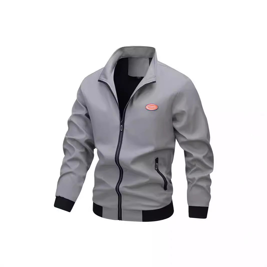 Men's Lightweight Zip-Up Bomber Style Training Jacket with Stand-Up Collar and Wind-Resistant Microfiber Shell Mune Fashion