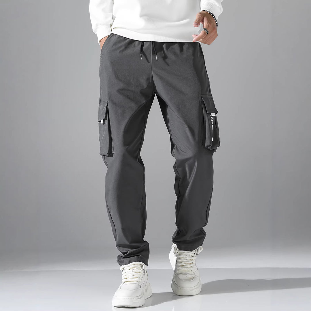Men's cargo joggers with elastic waistband, side flap & zipper pockets Mune Fashion