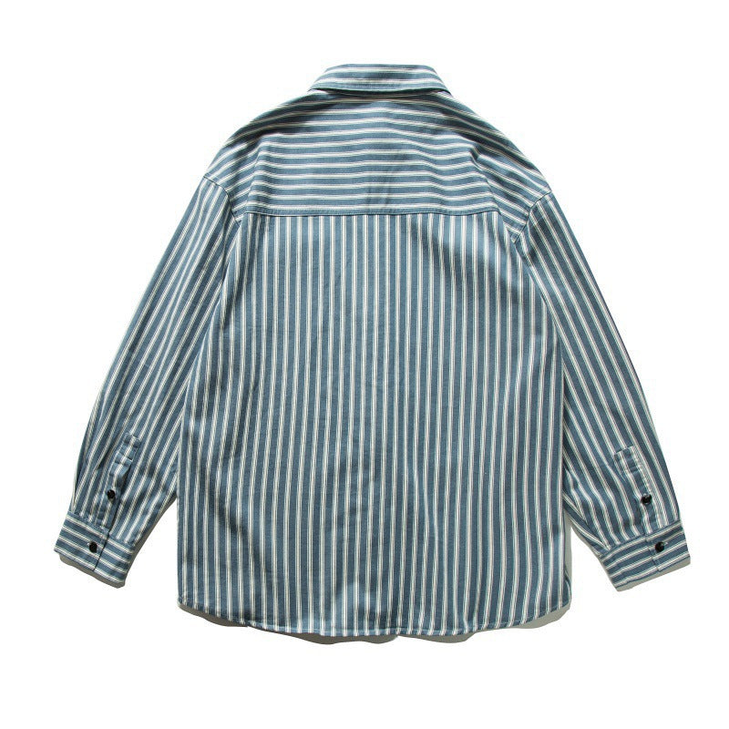 Unisex Oversized Shirt Jacket with Vertical Stripes, Boxy Cut and Chest Pocket Mune Fashion