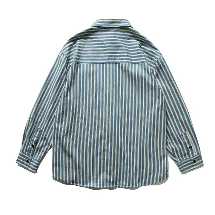 Unisex Oversized Shirt Jacket with Vertical Stripes, Boxy Cut and Chest Pocket Mune Fashion
