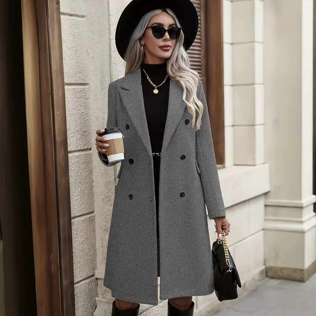 Women's Elegant Double-Breasted Wool Coat