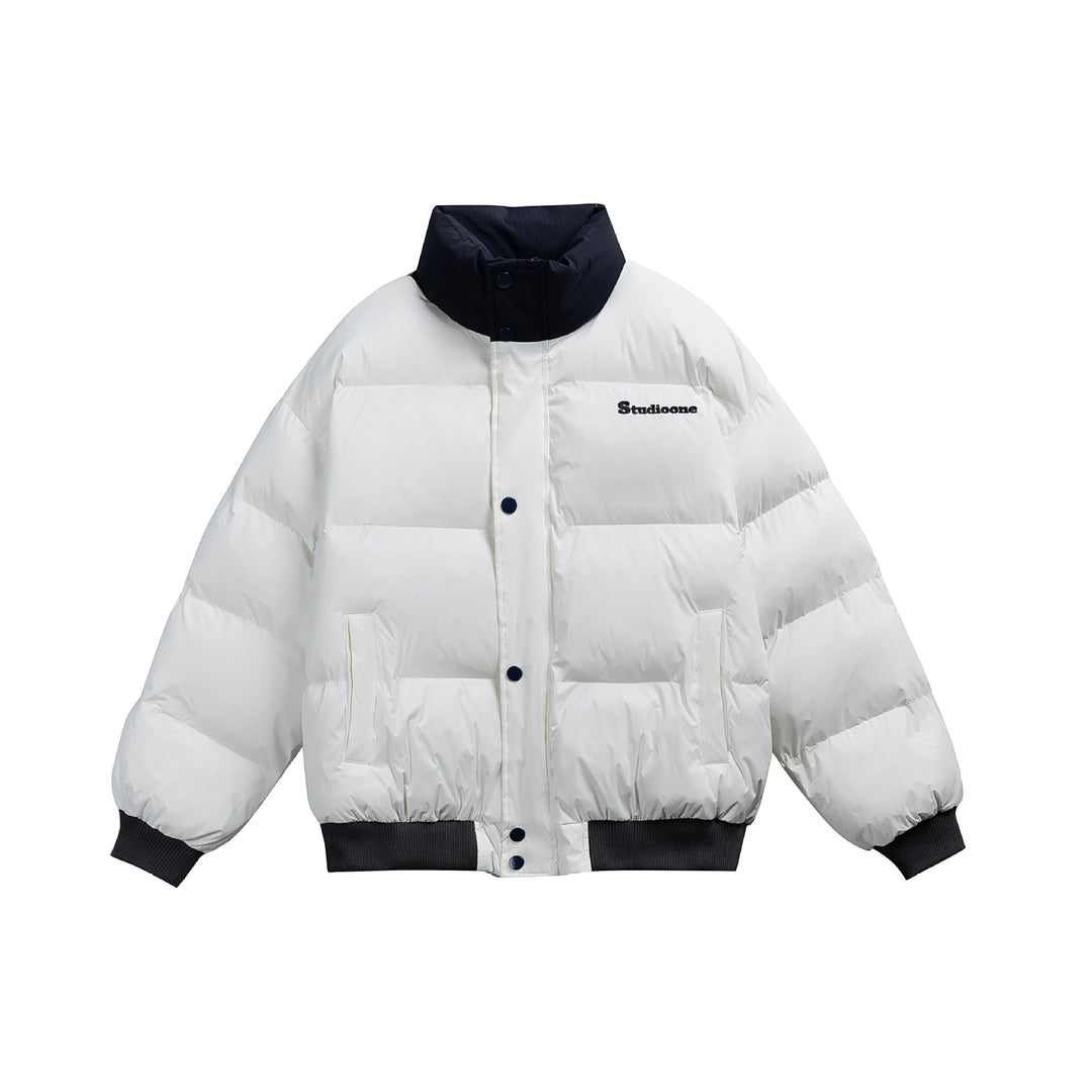 Unisex Short Cut Ultrathin Down Look Puffer with High Standing Collar and Ribbed Cuff Mune Fashion