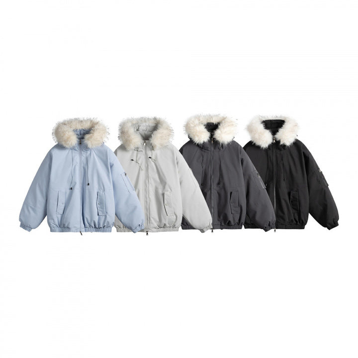 Women's Padded Bomber Jacket with Faux Fur Hood, Boxy Cut and Utility Pockets Mune Fashion