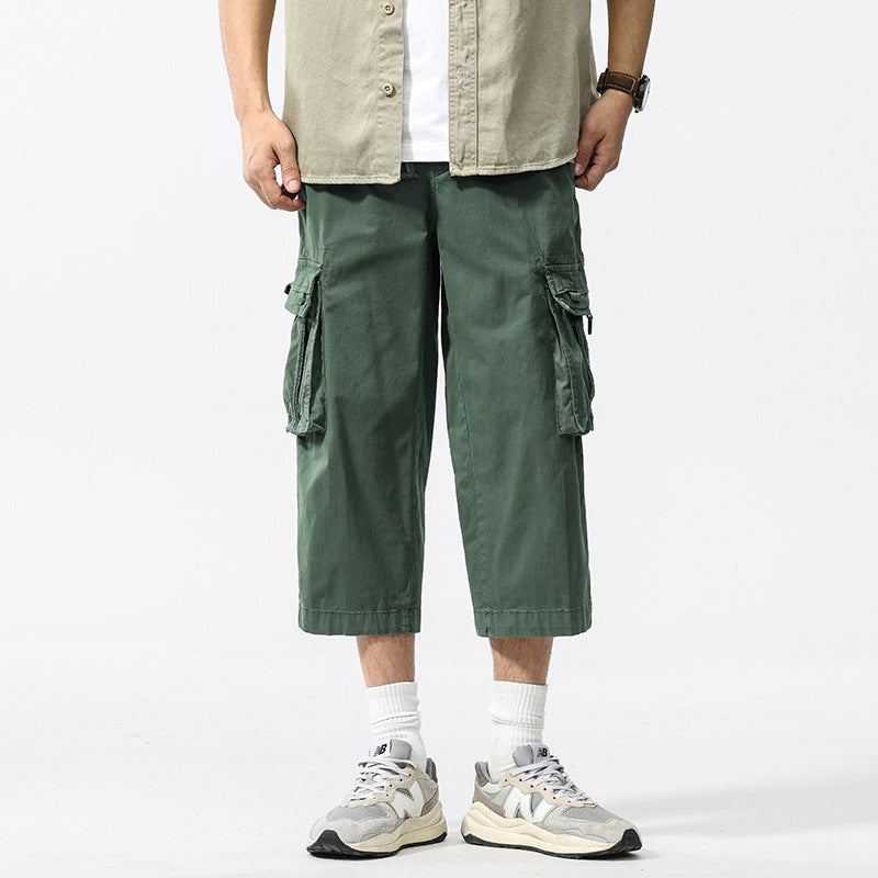 Herren halblange Utility-Cargohose aus Baumwoll-Twill mit weitem Bein und Multifachtaschen Mune Fashion