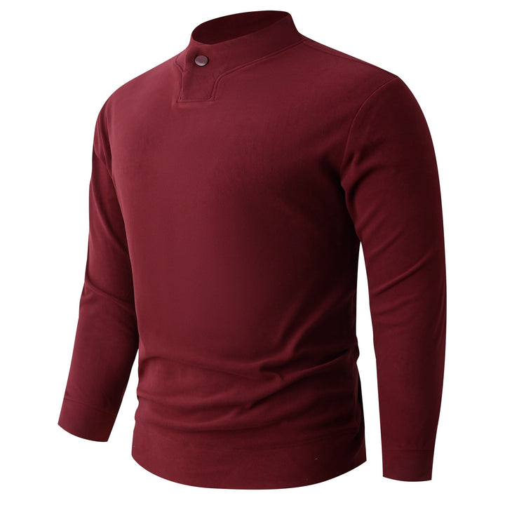 Men's Long Sleeve Shirt with Narrow Stand Collar and Button Closure Mune Fashion