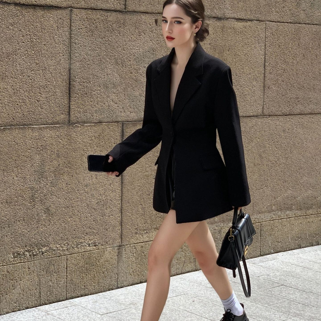 Women Tailored Blazer Coat with Tie Belt and Flap Pockets Mune Fashion