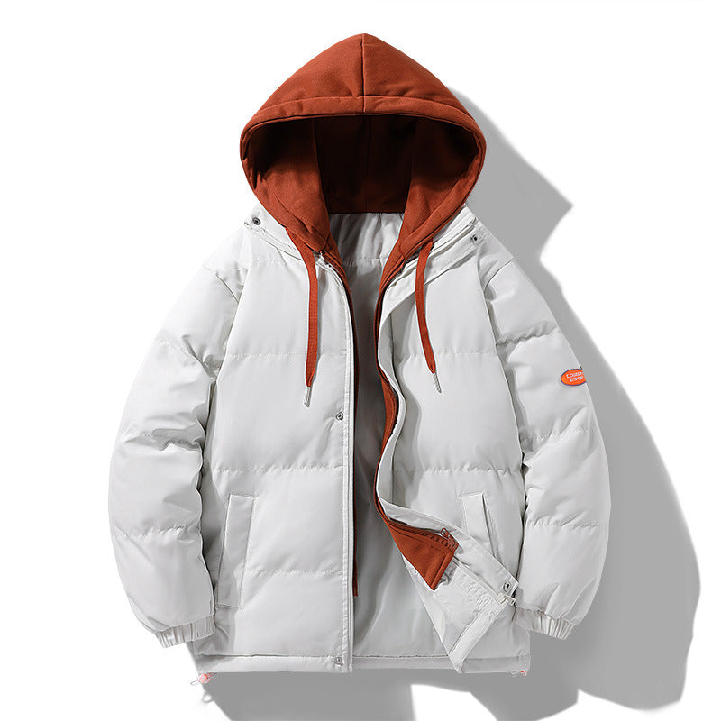 Men's padded puffer jacket with contrasting hood, windproof outer shell, and drawstring Mune Fashion