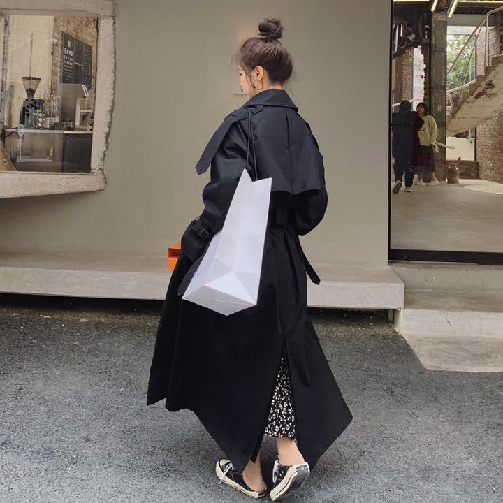 Women's Long Double-Breasted Trench Coat with Waist Belt, Storm Flap, and Wide Oversized Cut Mune Fashion
