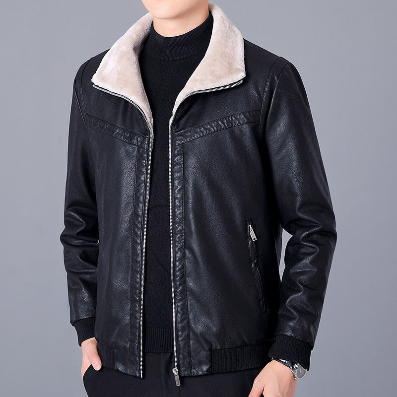 Men's padded faux leather bomber jacket with Sherpa collar and warming teddy lining Mune Fashion