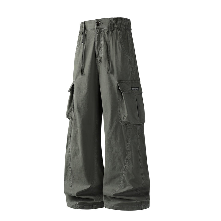 Men's Loose Utility Cargo Pants with Drawstring Waistband, Segment Seams and Large Flap Pockets Drune