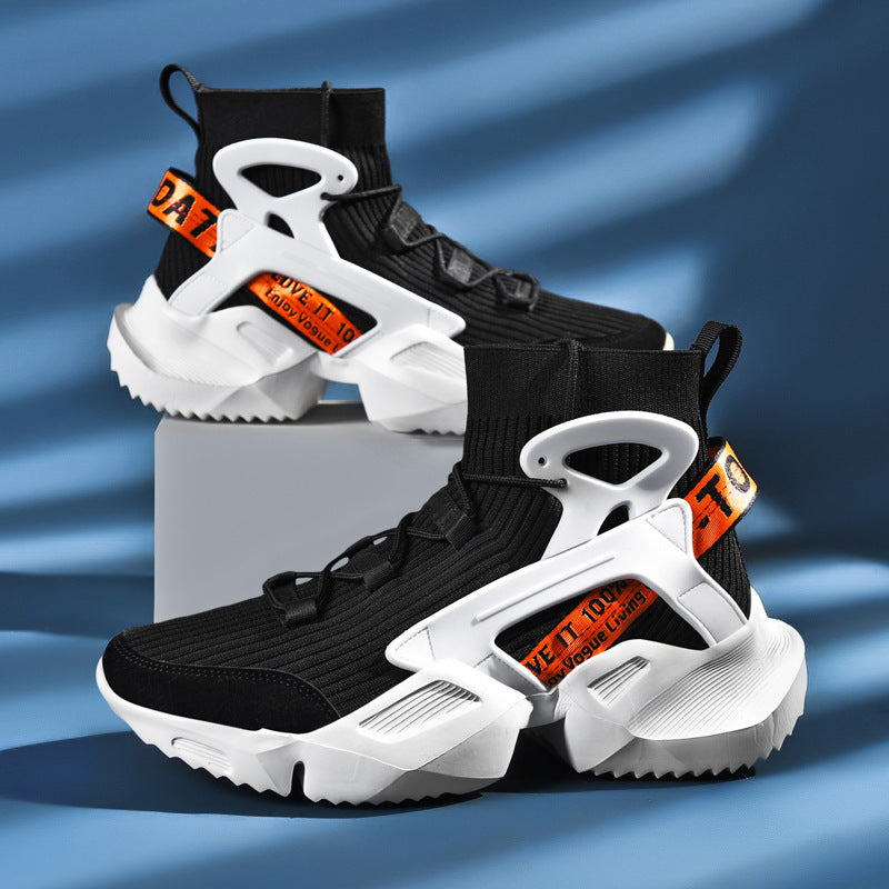 Men's Futuristic High-Top Knitted Sneakers with Exoskeleton Heel Support Mune Fashion